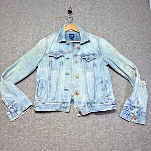 Vintage Y2K GAP Denim Jacket Womens Size M Flap Pockets‎ Thrashed Grunge Punk